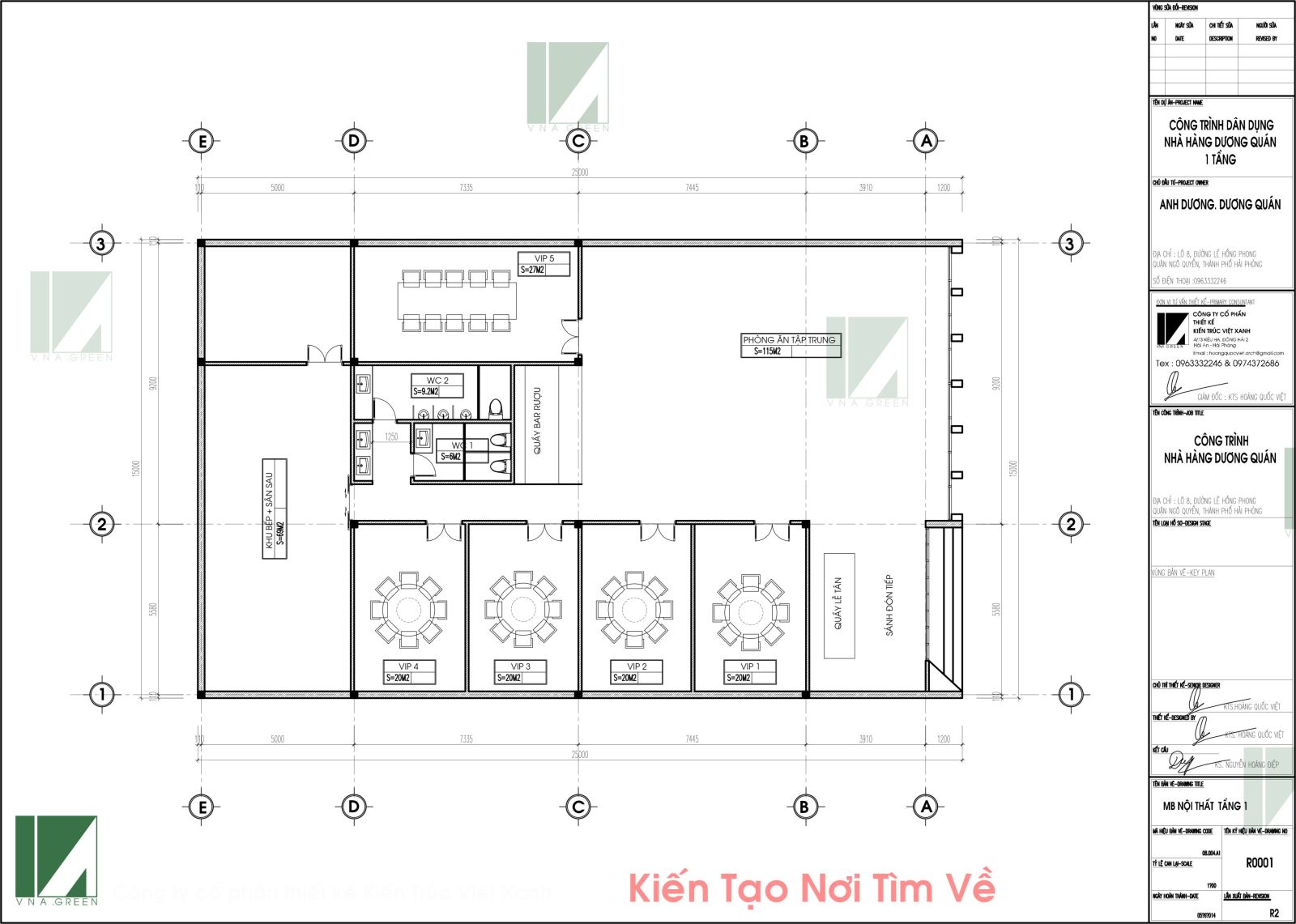 Bản vẽ mặt bằng thiết kế nhà hàng 1 tầng